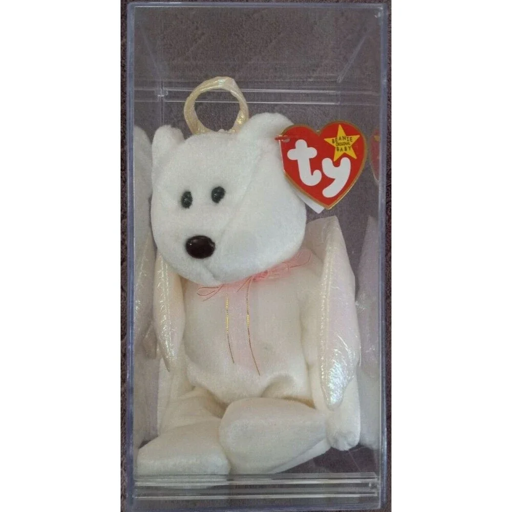 Ty Beanie Babies Halo the Angel Bear Stuffed Animal With Case